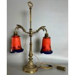 Tischlampe Noverdy France zweiarmig, Jugendstil Frankreich, ca. 56cm hoch
