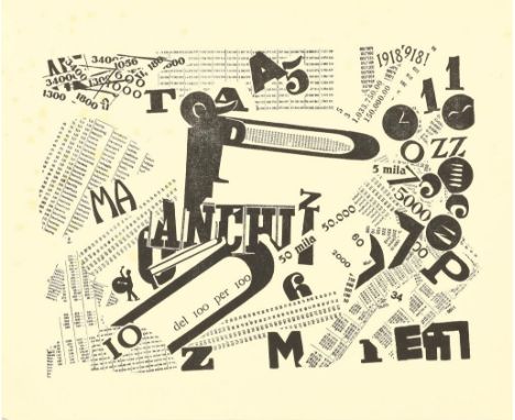 MARINETTI FILIPPO TOMASSO (1876-1944), possibly, unsign. no  stamp,  Une Assamblée tumultueuse, print 31 x 39 cm.MARINETTI FI