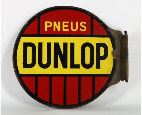 Round enamel billboard Dunlop PNEUS, double sided, diam. 49,5 cm.  (rust on edges and suspension)Rond Emaille reclamebord Dun