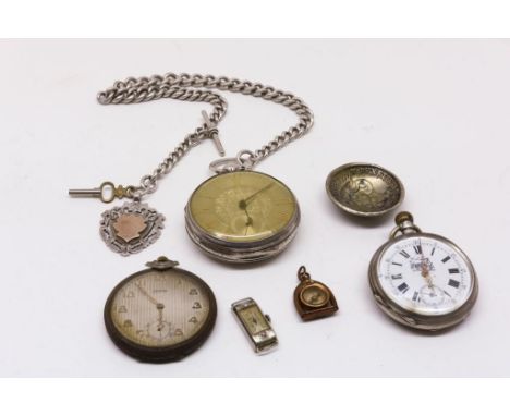 Lot of various pocket watches, including chainLot diverse zakhorloges waaronder met ketting