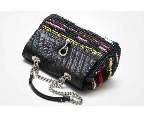 Ermanno Scervino, partly blck leather hand/ shoulder bag, with  coloured parts, and silver coloured chainErmanno Scervino, de