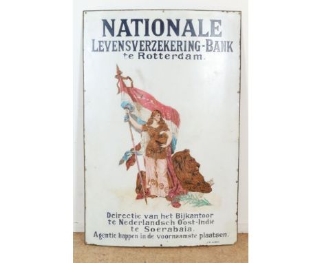 Enamel advertising sign of Levensverzekering Bank in Rotterdam, Directorate of the branch office in the Netherlands East Indi