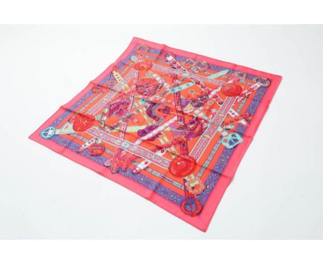 HERMES, silk scarf, 90 x 90 cm. New in box with bowHERMES, zijden sjaal, Le Songe de la Ricorne, ontwerper: Annie  Faivre, 90