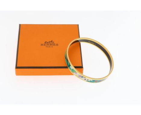 HERMAS, bangle with multicolor enamel print with rabbits, diam. 7  cm. in original box and dustbagHERMES, armband met emaille