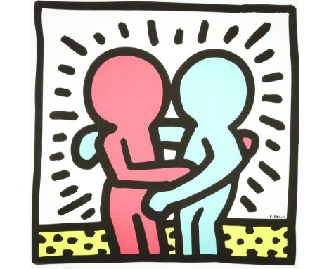 HARING KEITH, sign. in print,  2 figures, silkscreen 11/200, 90 x 90 cm.HARING KEITH, ges. in de plaat,  2 figuren, zeefdruk 