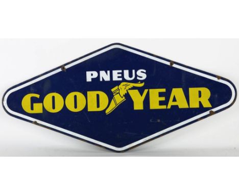 Pneus tires Good Year enamel advertising sign, two-sided 1950s.Pneus banden Good Year emaille reclame bord, 2-zijdig jaren 50