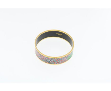 HERMAS, bangle with multicolor enamel print with rabbits, diam. 7  cm. in original box and dustbagHERMES, armband met emaille