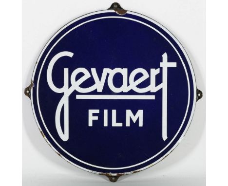 Round enamel billboard Gevaert Film 50'ties, marked T.P.  Bruxelles Belgium, diam. 50,5 cm. (rust spots at the edge)Rond Emai