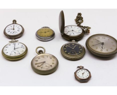 Lot of timepieces including pocket watches, ladies watch,  compass. various qualLot uurwerken waarbij zakhorloges, dames uurw