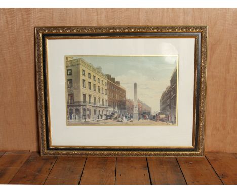 Victorian cityscape streetview print in an ornate gold and black frame - artist unknown 94 x 14 cm