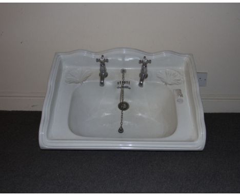 Victorian porcelain wash basin coming with chrome taps and plug H: 82 W: 54 cm