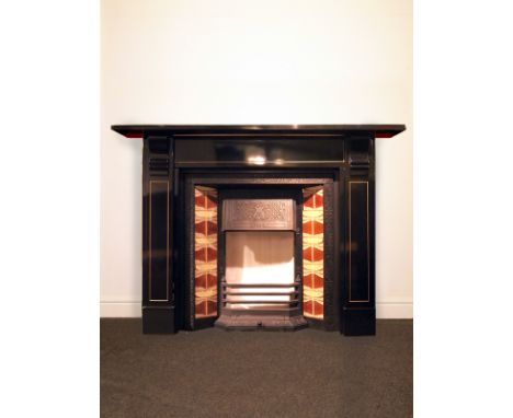 Fine slate fire surround with corbel bracketed shelf H: 111 W: 157 cm