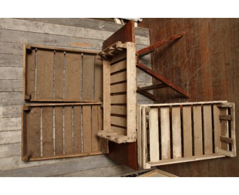 Five vintage pine shallow potato crates