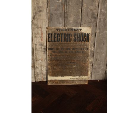 Mid Century enamel 'Treatment for Electric Shock' sign including illustrations H: 33 W:24 cm
