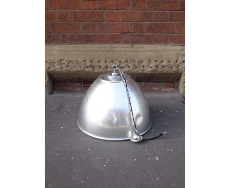 Industrial aluminium shade with flat top. Rewired with chrome lamp holder, gallery and ceiling rose H: 29 cm