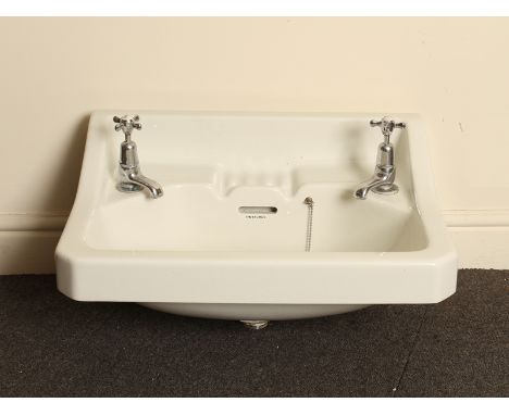 Art Deco style porcelain 'Twyfords' wash basin coming with chrome taps and plug H: 32 W: 56 cm