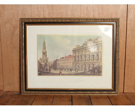 Victorian cityscape print in an ornate gold and black frame - artist unknown 94 x 14 cm