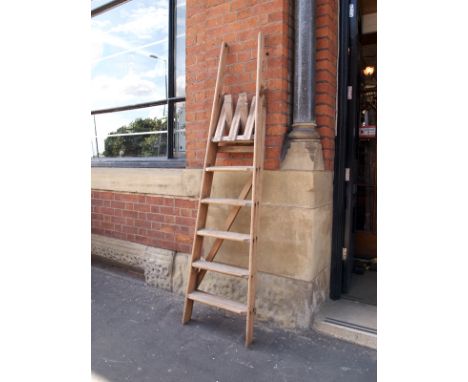 Mid Century pine ladder with working platform H: 194 W: 41 cm