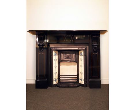 Fine slate fire surround with corbel bracketed shelf H: 120 W: 165 cm