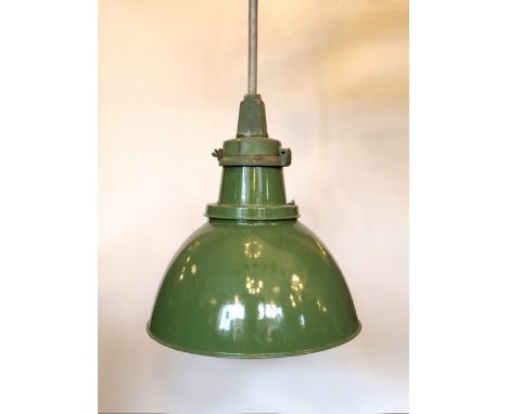 Industrial green enamel shade with original conduit pipe and gallery fitting