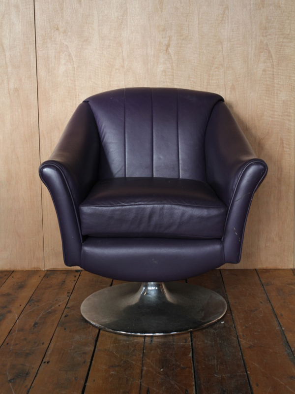 60's/70's style purple leather Ikea swivel chair on circular steel base