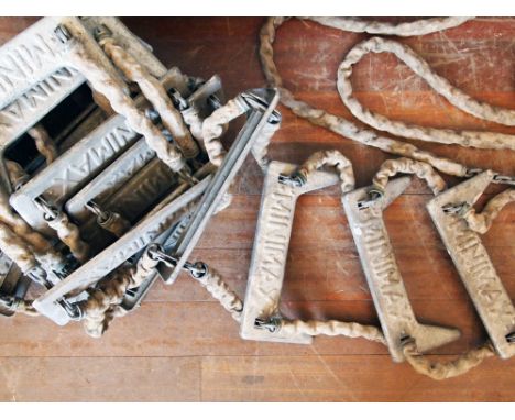 Antique unusual nine metre ladder with metal treads, W : 18.5 cm