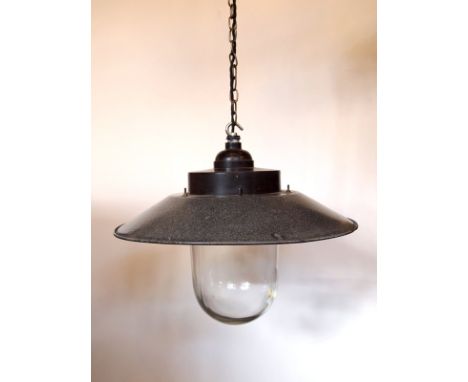 Industrial enamel Czech pendant light with clear shade H: 90 W: 45 cm