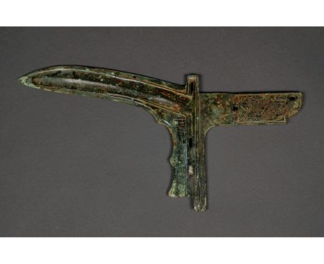 Ca. 770–256 BC OR later. Chinese GE - type of pole weapon; consists of a dagger-shaped blade; mounted by its tang to a perpen