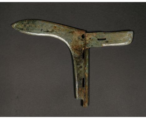 Ca. 770–256 BC OR later. CHINESE GE - Type of pole weapon; consists of a dagger-shaped blade; mounted by its tang to a perpen
