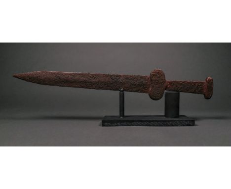 Ca.600 -400 BC. A gorgeous, rare, iron dagger in incredible condition for its age, with long, thin blade and a guard. Good co