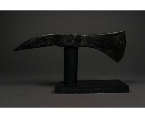 Ca.700-900 AD A Beautiful Medieval Viking iron axe / war hammer head composed by a fromt broad blade; with a reverse composin