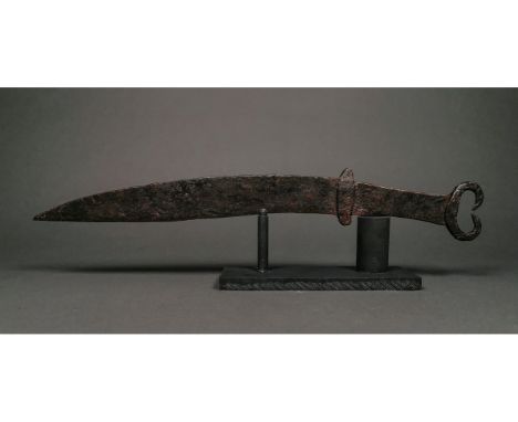 Ca.600-400 BC; Scythian iron short sword – dagger "Akinakes, Acinaces”. Comprising of a pointed beveled blade the flattened h