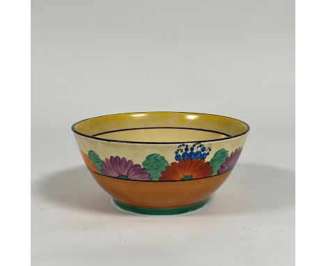 Clarice Cliff for Newport Pottery, a fruit bowl in the Gayday pattern, impressed shape number and printed and painted marks. 