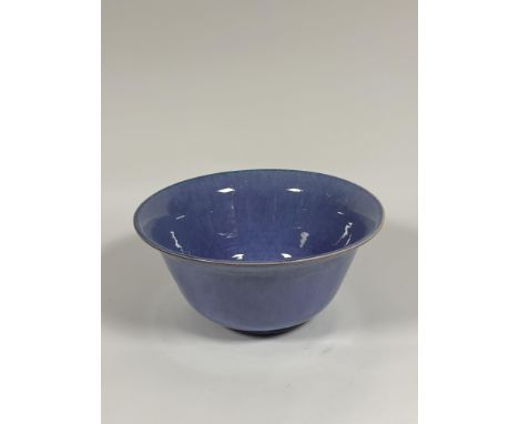 A large Chinese monochrome lavender glazed bowl or basin, with mottled glaze, unmarked. 20cm by 42.5cm