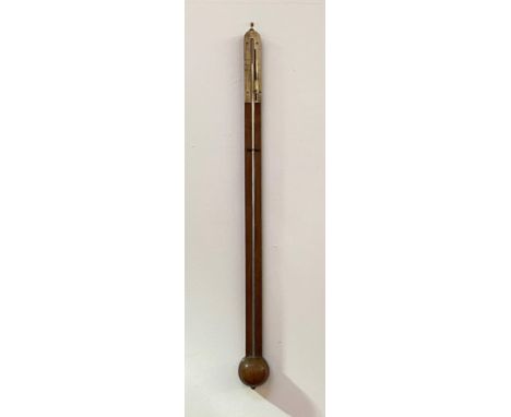 A Scottish mahogany stick barometer, early 19th century, Adie of Edinburgh, with arched silvered scale, exposed mercury tube 