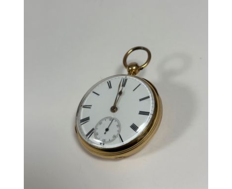 A Victorian 18ct gold open face lever fusee pocket watch by H. Wright, 2 Liverpool Road, London, no. 4442, white enamel dial 