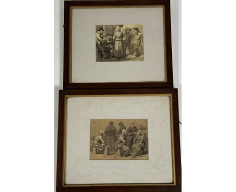 Walter Geikie R.S.A. (Scottish, 1795-1831), A Market Scene, and The Gossips, a pair, each signed lower right, pen ink and was