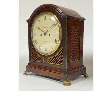 A Regency bracket clock by Mitchelson of London, the domed mahogany case with brass fish scale grills to front and sides, sta