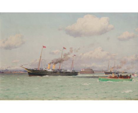 EDOARDO DE MARTINO (ITALIAN, 1838-1912), The Royal Yachts ~Victoria & Albert III~ and ~Alexandra~ with King Edward VII and Qu
