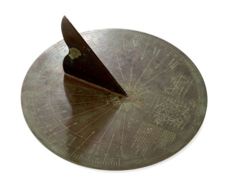 A 20TH CENTURY BRASS SUNDIAL BY TOPOCHAIX · PARIS, signed to top as per title, for 45§ 48§ with chapter ring engraved for hou