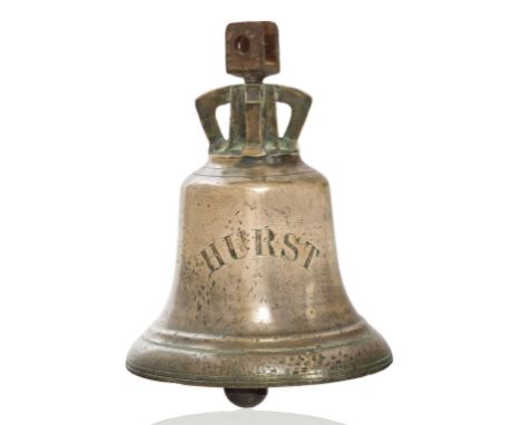 THE SHIP'S BELL FROM H.M.S. HURST, 1916, cast in brass with name inscribed in an arc to front, crown top with later threaded 