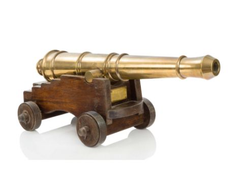 A LARGE SCALE WOOD AND BRASS MODEL FOR A 9LB NAVAL GUN OF 1800, possibly made by a naval engineering cadet, circa 1950, with 