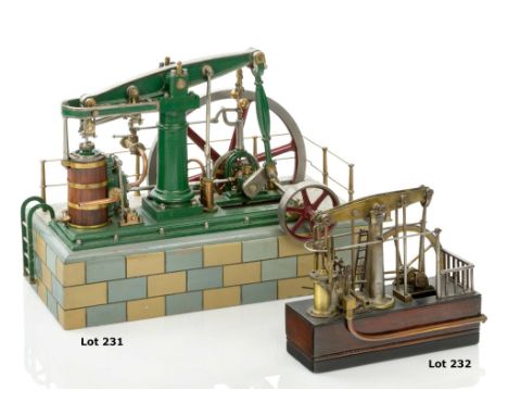 A WORKING ENGINEER-TYPE MODEL OF A BEAM ENGINE OF 1900, modelled in painted steel with copper pipes and mahogany lagged boile