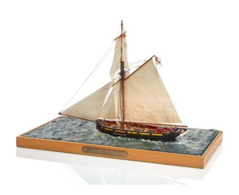A DETAILED AND WELL-PRESENTED WATERLINE MODEL OF H.M. SCHOONER ENTREPRENANTE AS DEPICTED AT TRAFALGAR, the 8in. planked hull 