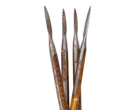 FOUR 19TH CENTURY ADMIRALTY-PATTERN BOARDING PIKES, plain oak shafts with steel tip with broad arrow mark and ferrule to end,