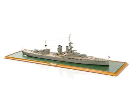 A WELL PRESENTED AND MODELLED WATERLINE MODEL OF THE BATTLESHIP H.M.S. IRON DUKE, FLAG SHIP AT JUTLAND 1916, the laminated an