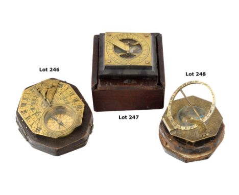 AN 18TH CENTURY VOGLER-TYPE DIAL, constructed in decorated brass with blued compass needle with gilt pivot, folding latitude 