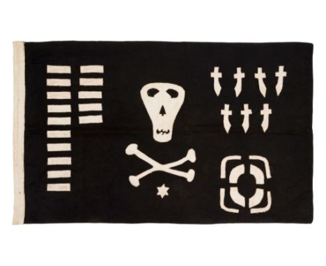 A COMMEMORATIVE 'JOLLY ROGER' FROM H.M. SUBMARINE TRIDENT , CIRCA 1945, the backed black cotton field with stitched white cal