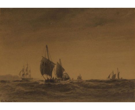 VILHELM MELBYE (DANISH, 1824-1882), A Blankenburgh fishing trawler and other shipping off the coast of Belgium , Signed ~Vil 