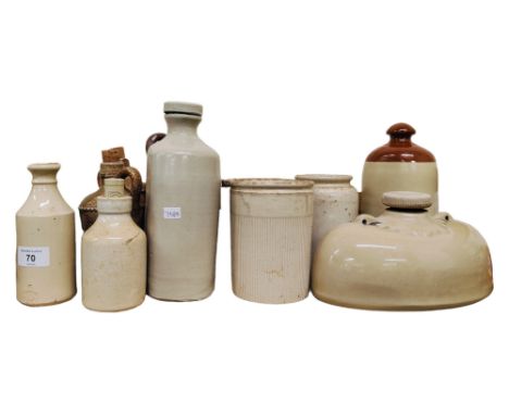 SHELF LOT OF STONEWARE BOTTLES 